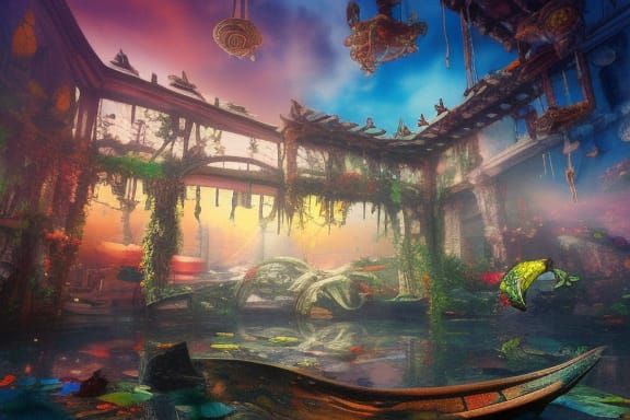 Playschool Sculpture Reflected in Sunset Colors