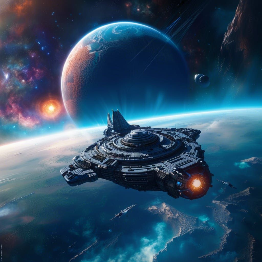 Futuristic Starship Journey Through a Nebula