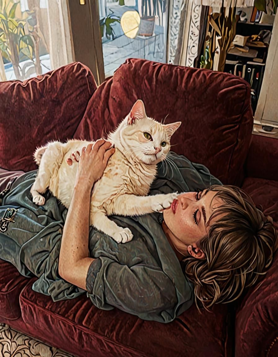 Woman with Cat: Dreamlike Digital Art