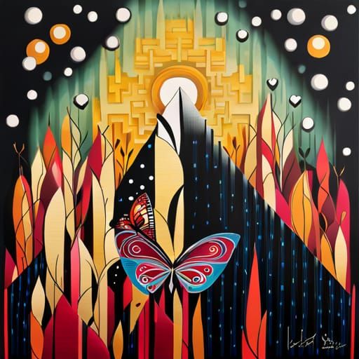 Vibrant Forest Garden in Mixed Media Style