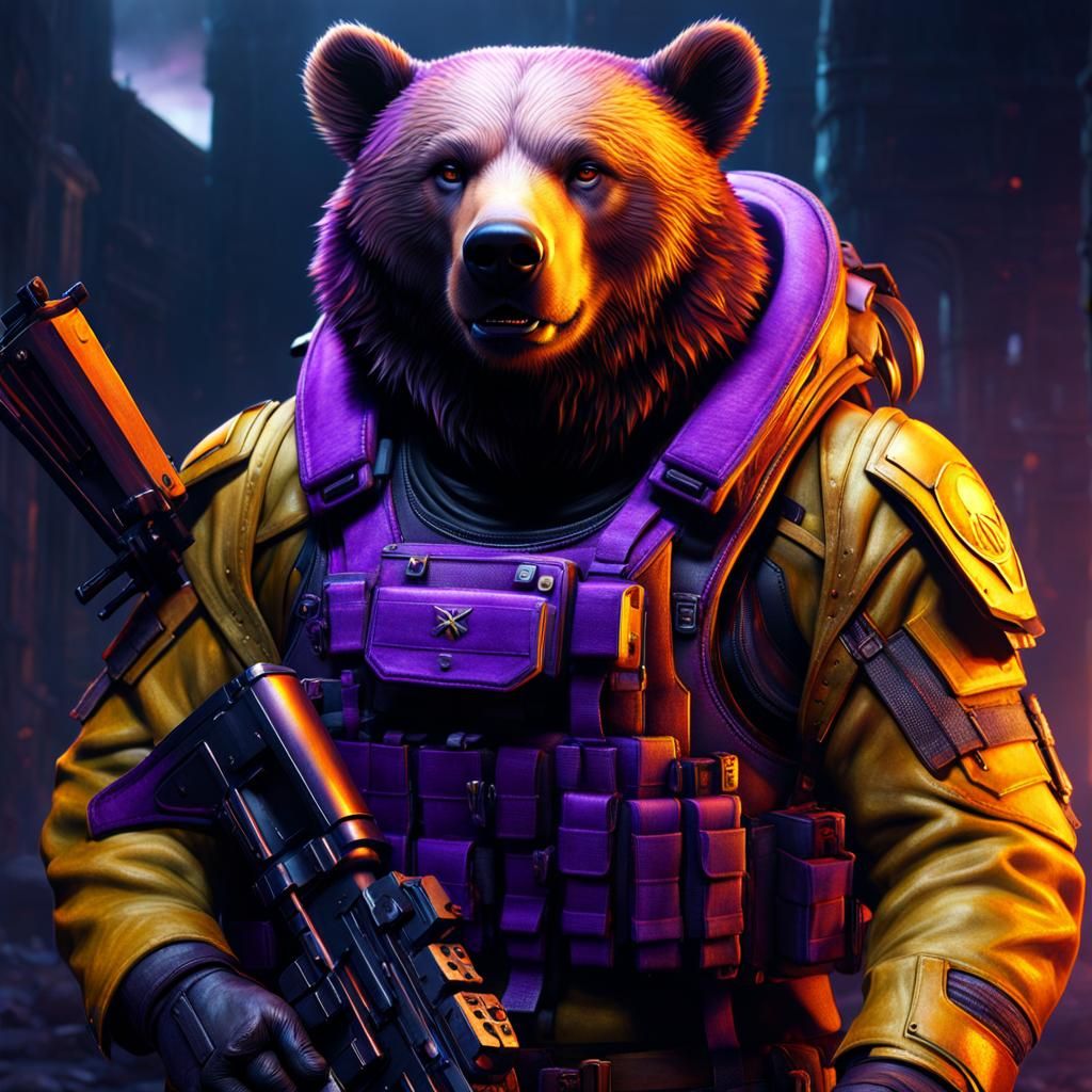 Furious Bear Soldier in Dark Fantasy Style