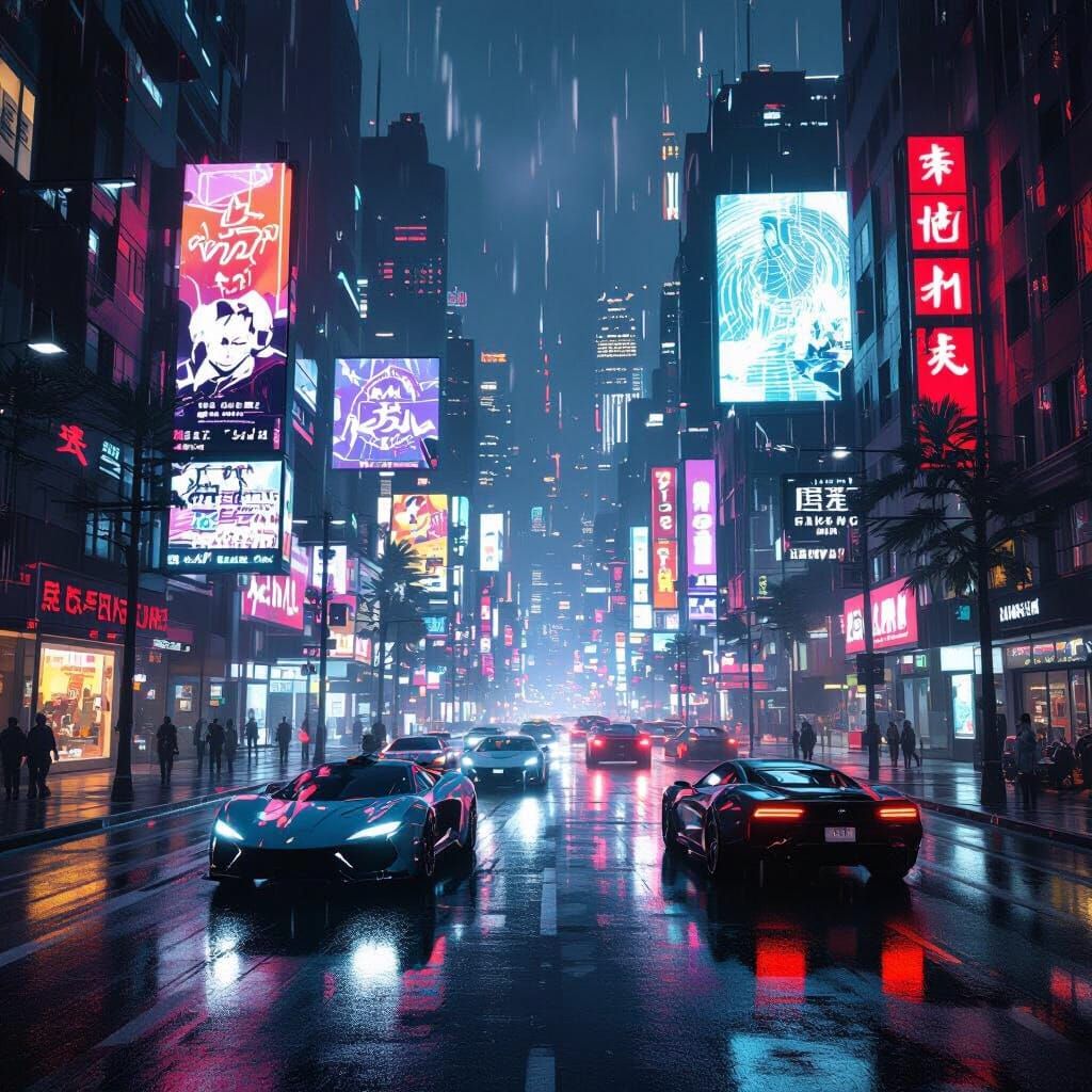 Hyperrealistic Cyberpunk Cityscape in Hollywood Style