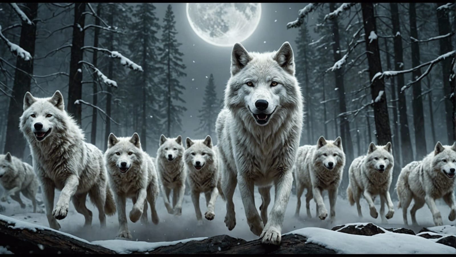 Magnificent White Wolf in Cinematic Action