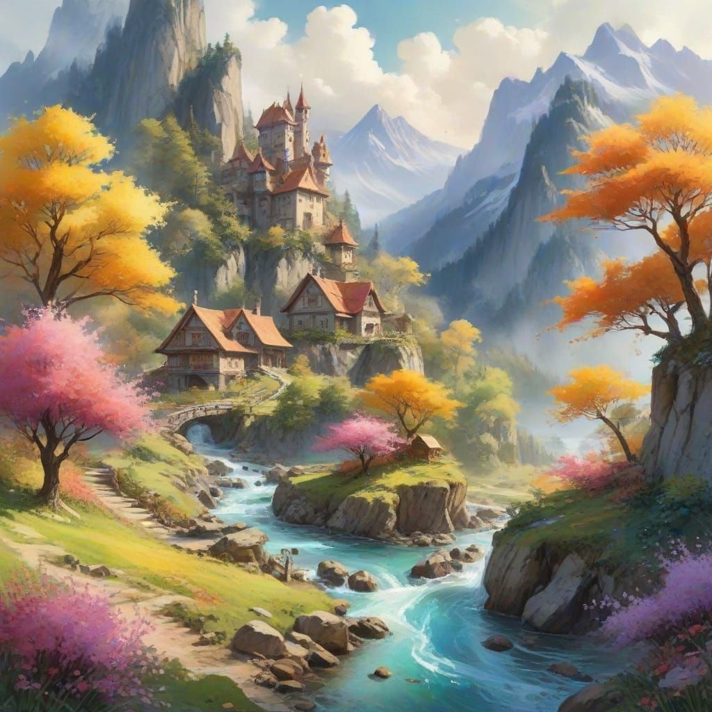 Ethereal Watercolor Fantasy Landscape