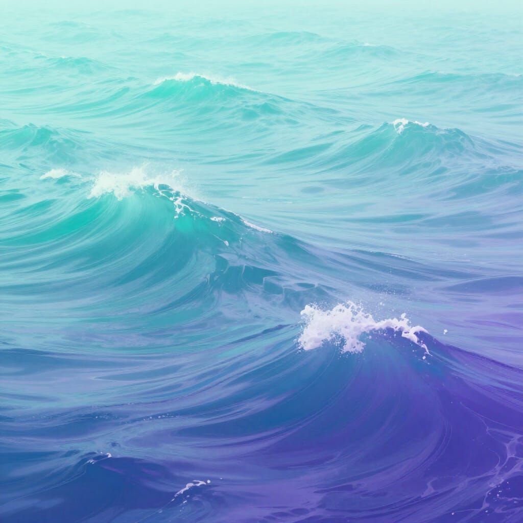 Ethereal Turquoise and Purple Waves in Serene Seascape