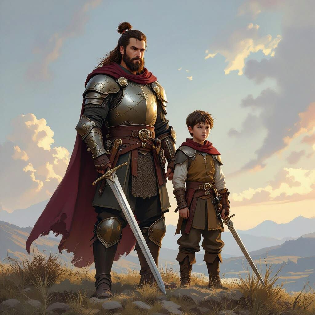 Father and Son in Magic The Gathering Card Style