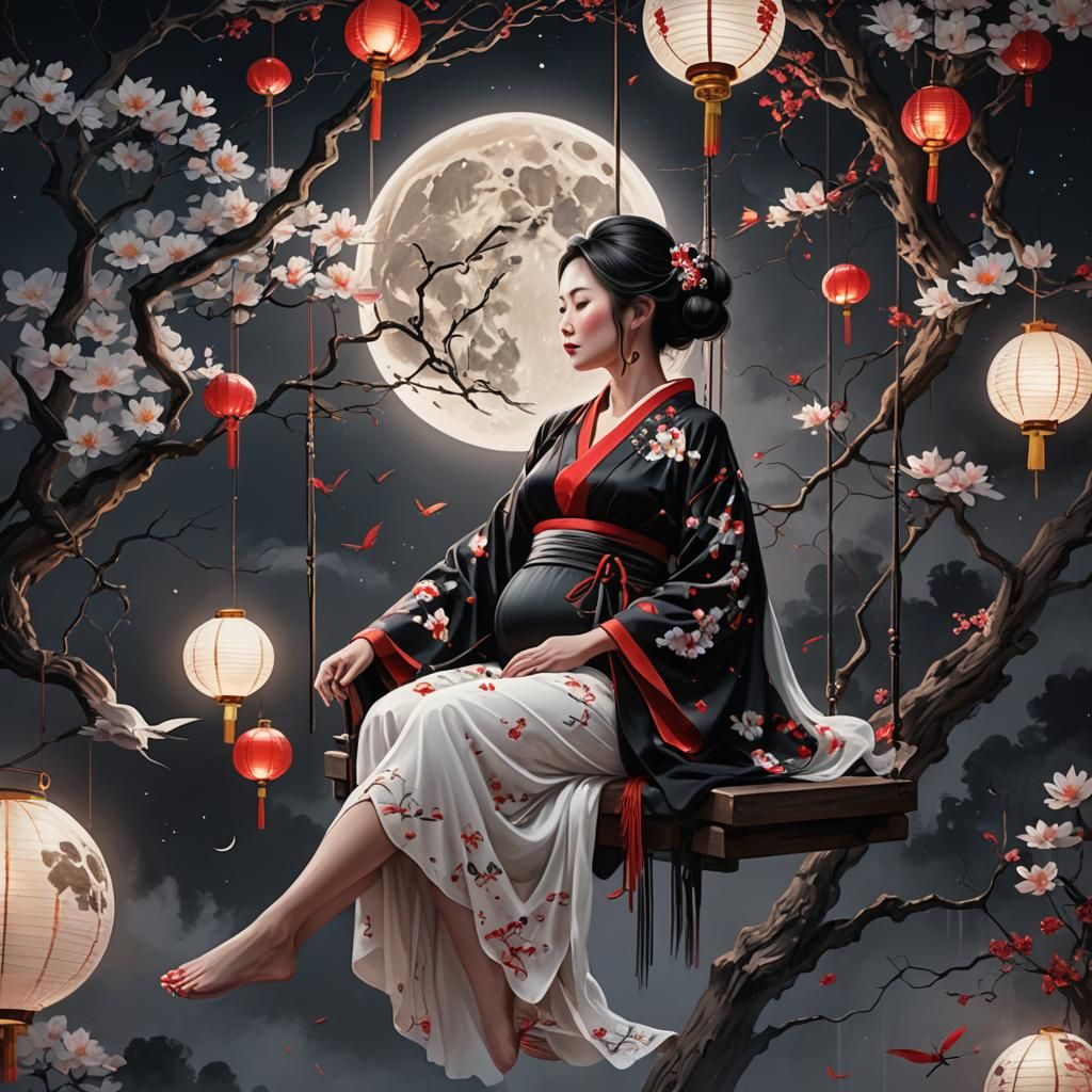 Enchanting Pregnant Woman on Swing in Dreamlike Setting