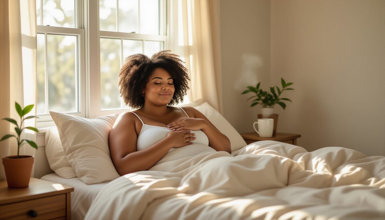 Plus-Size Person Meditates in Morning Sunlight