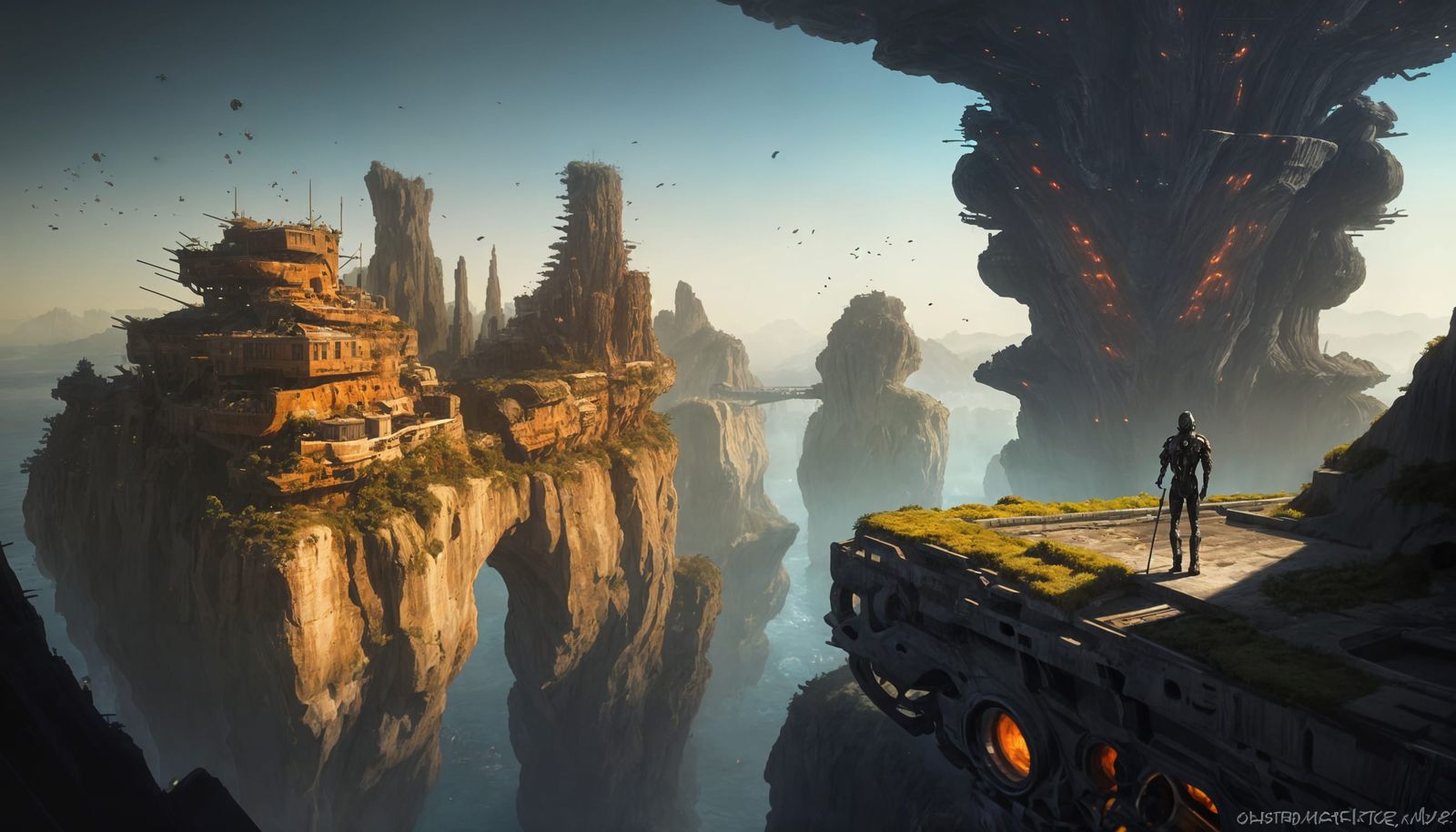 Surreal Cliffside Cityscape with Organic Textures