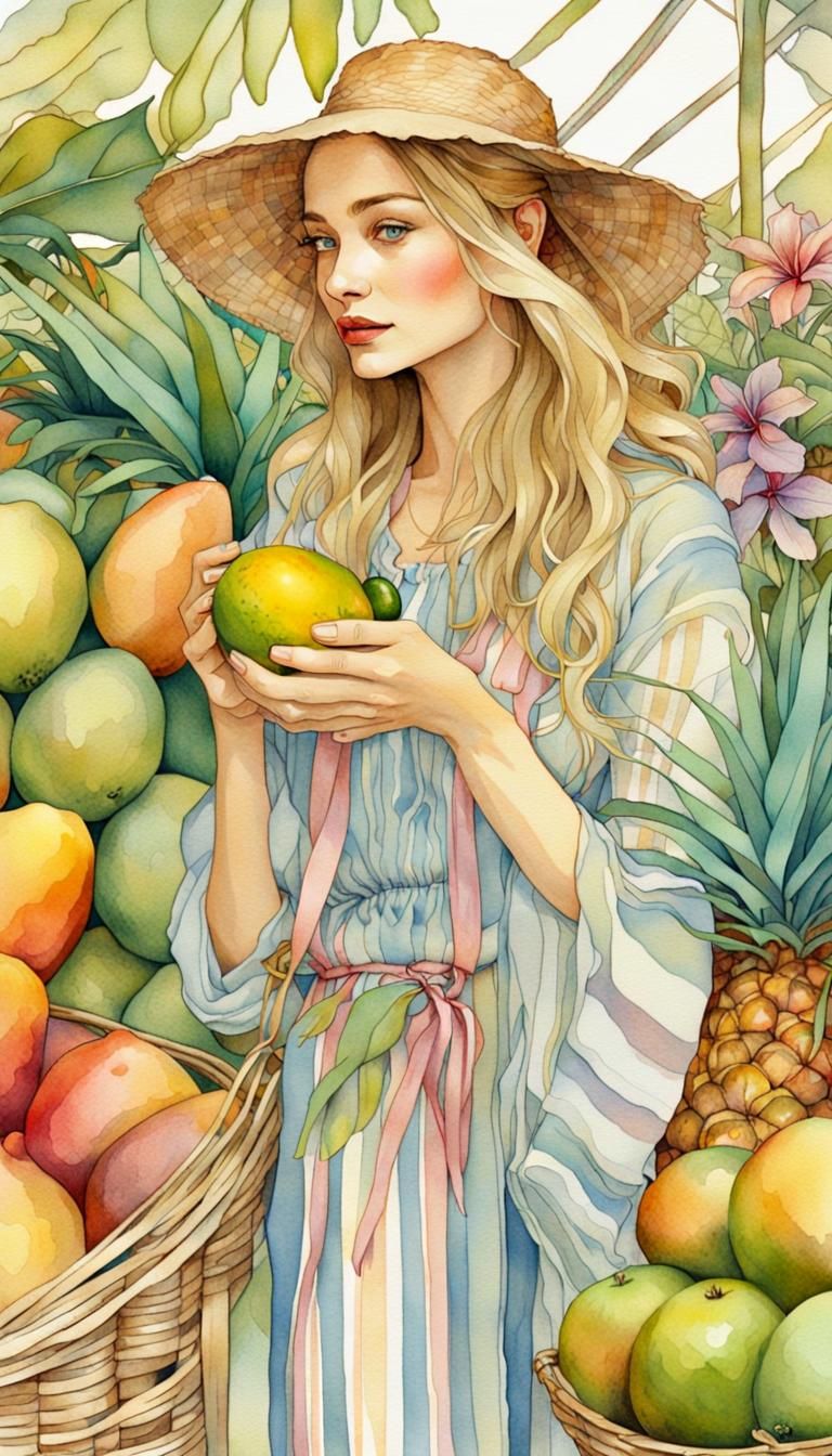 Art Nouveau Woman at Tropical Market