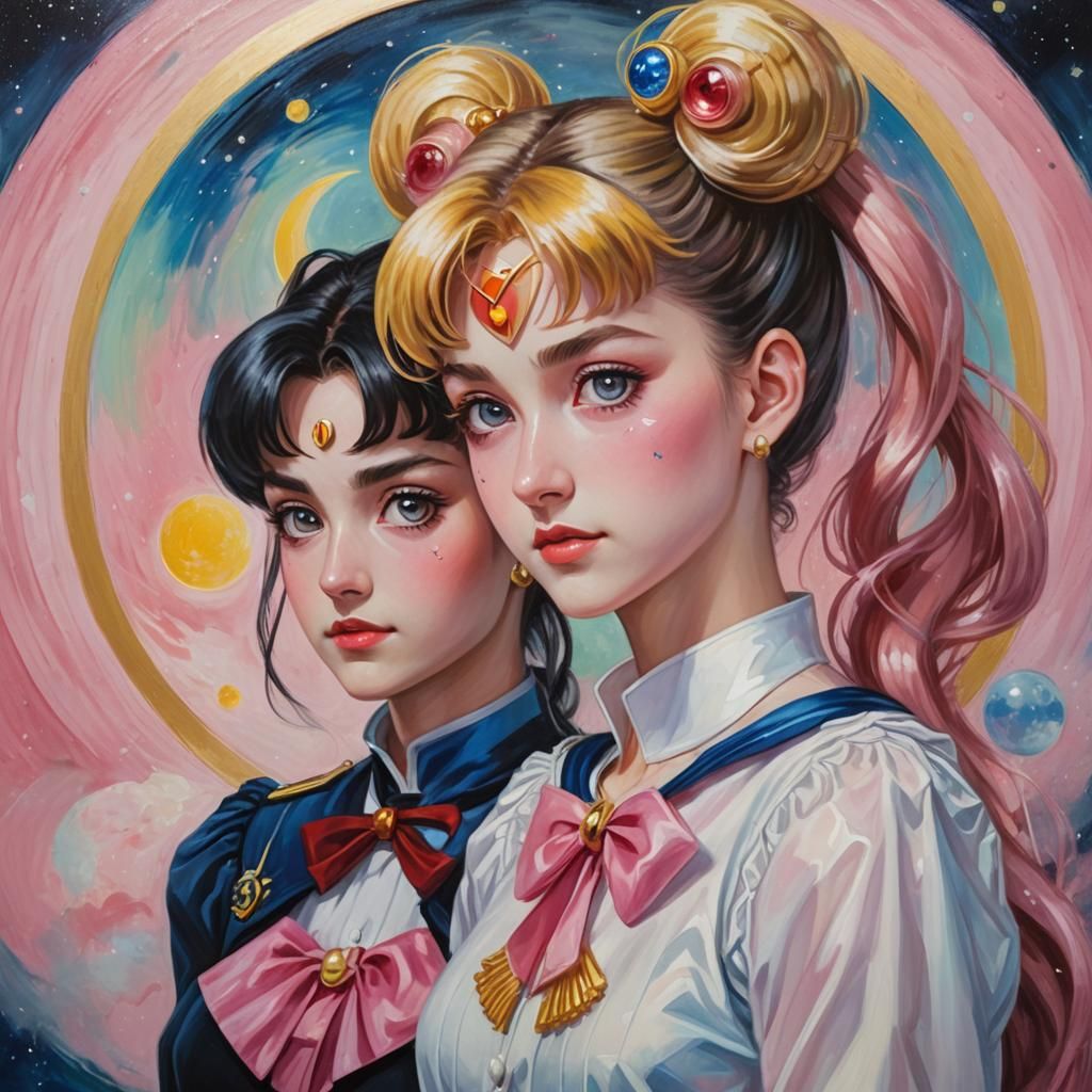 Sailor Moon and Second Doctor Portrait in Expressionist Styl...