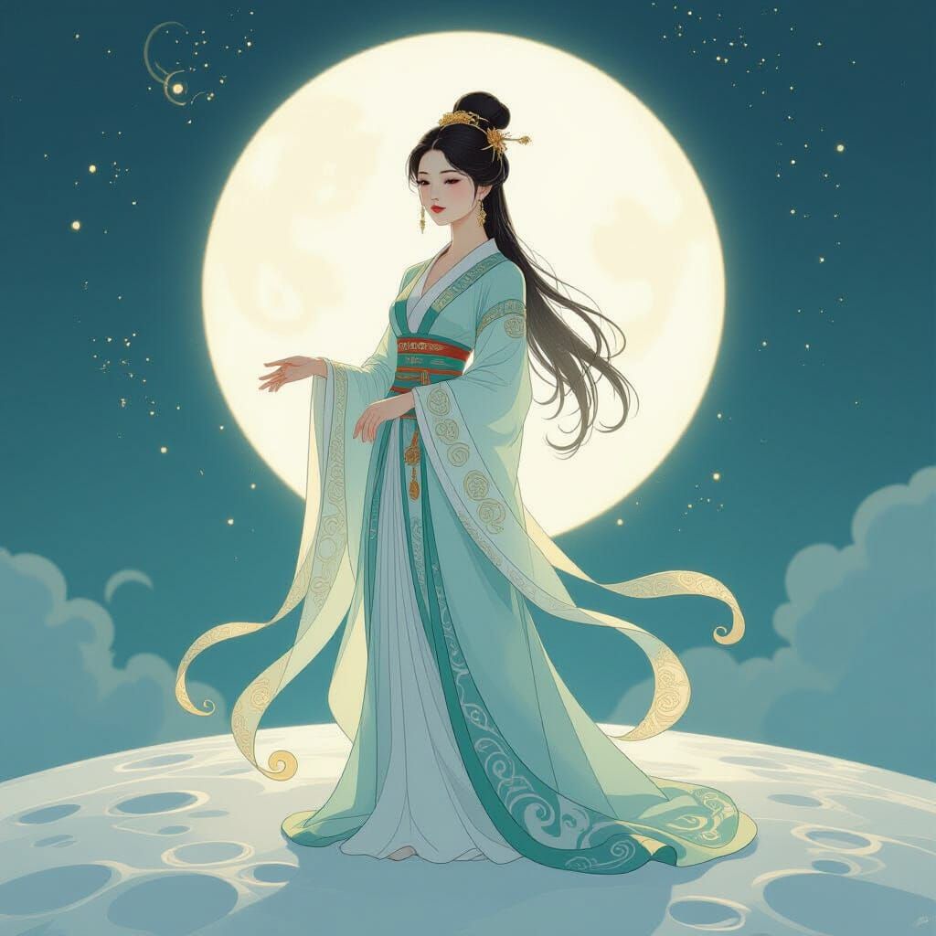 Chang'e on the Moon in Art Nouveau Style