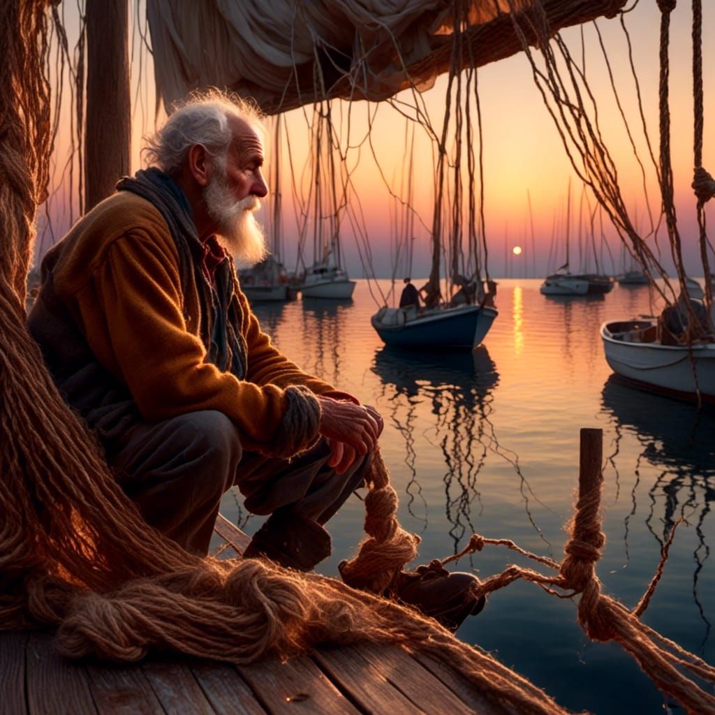 Old sailor sitting looking out to sea.