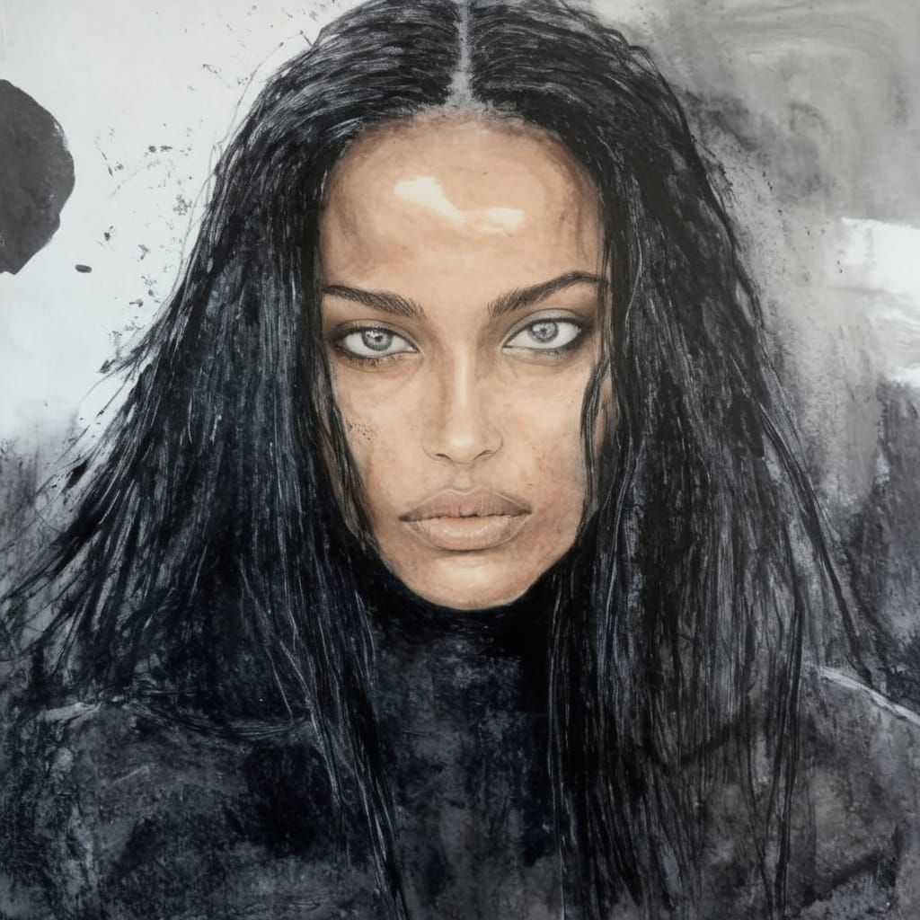 Goth Girl Portrait in High Contrast Impasto Style