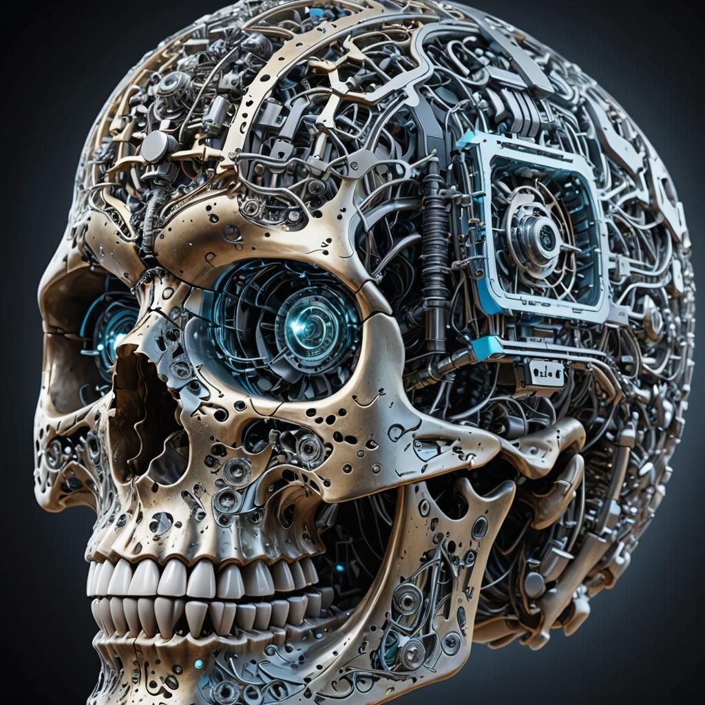 Futuristic Quantum Skull AI Processor Transformation
