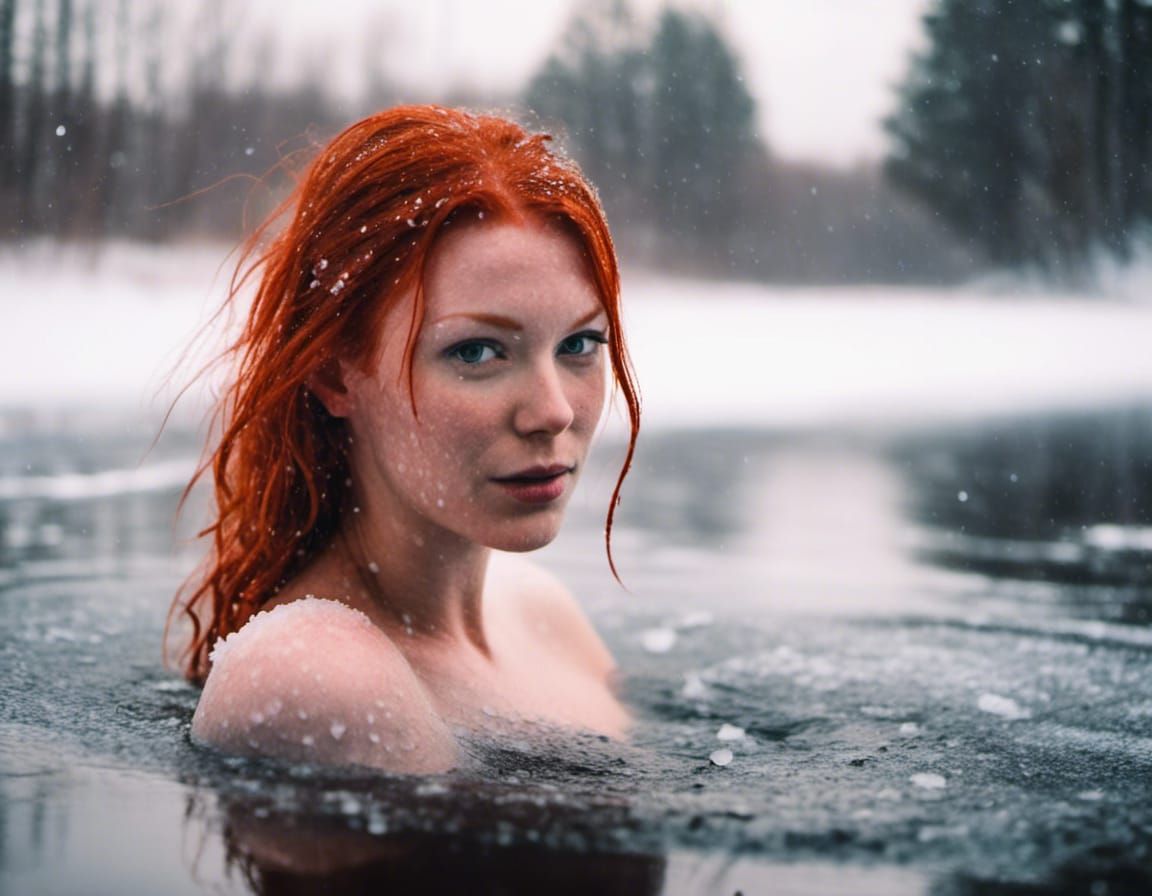 Training my model - Redhead taking an ice bath