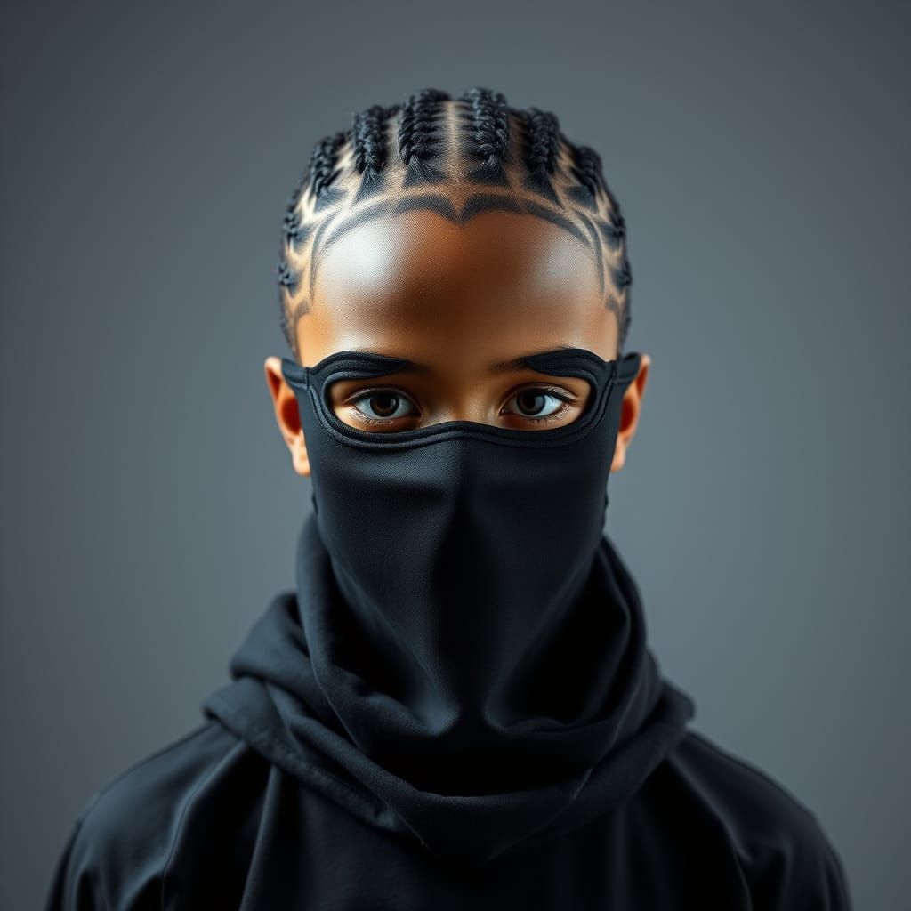 Boy in Mask in Abandoned Hospital, Cyberpunk Style