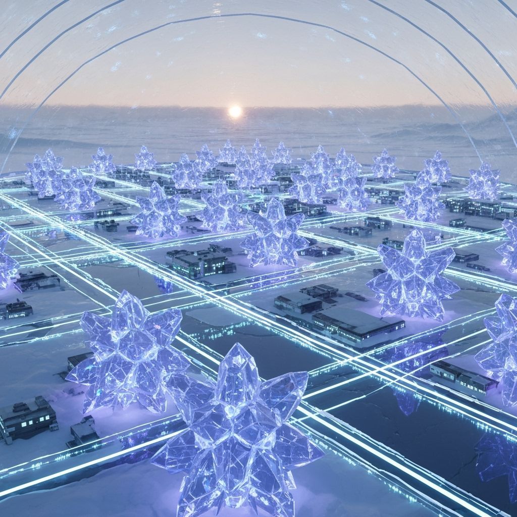 Sci-Fi Arctic City Under Dome on Frozen Planet