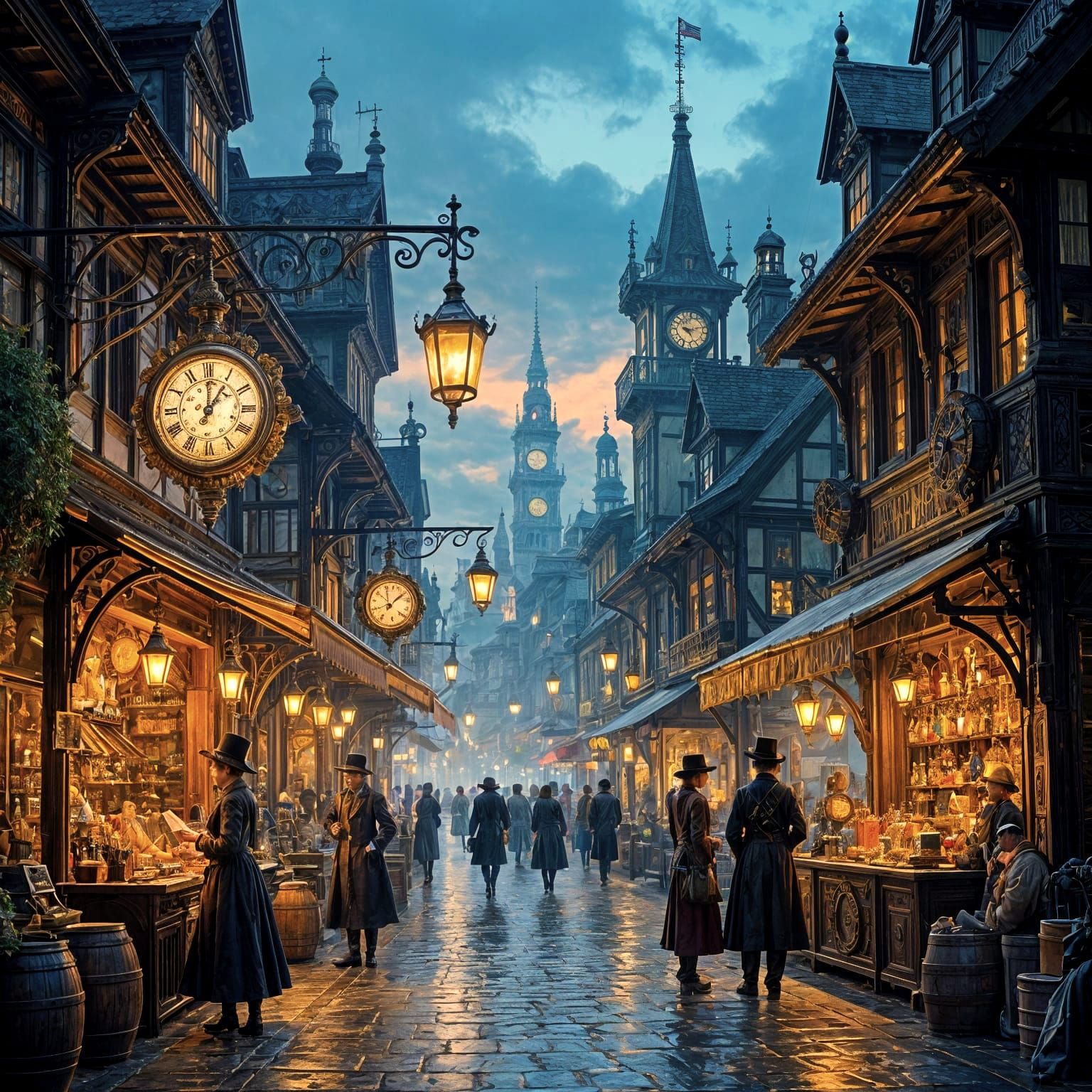 Steampunk Market Square at Twilight