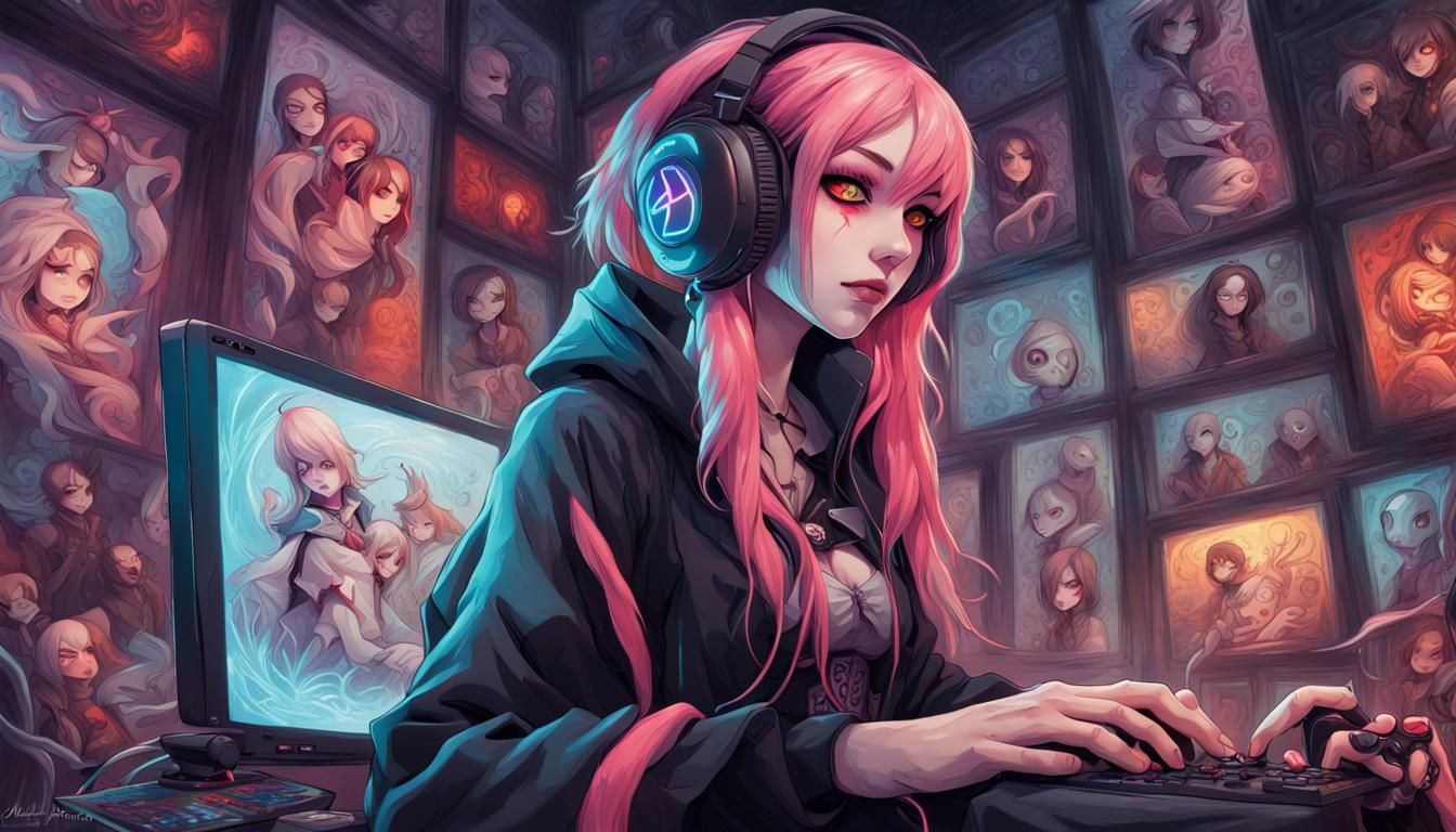 Gothic Gamer Girl Plays PS5: Anime Key Visual