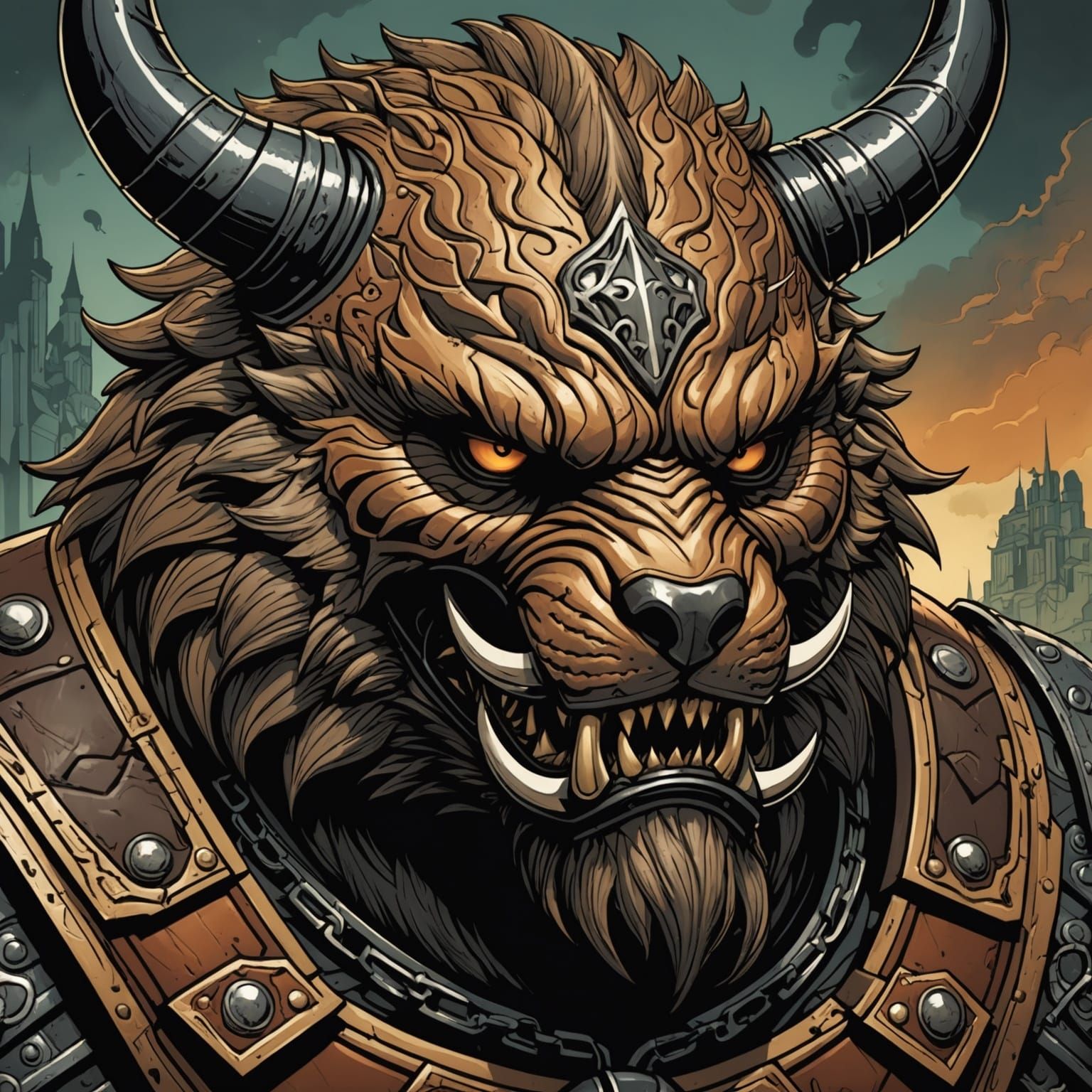 Savage Beast in Leather Muzzle: Comic Book Art