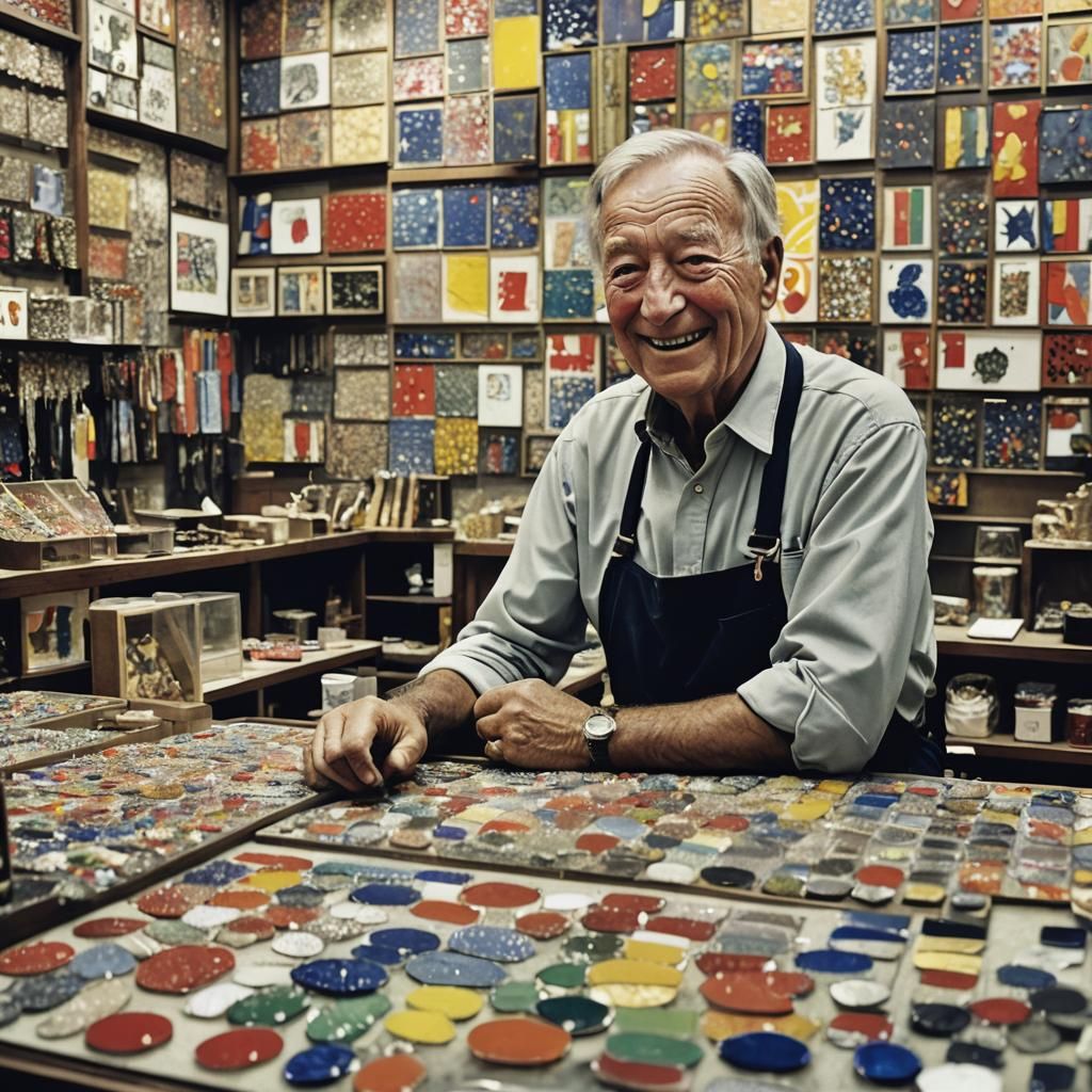 A jovial jeweler behind a counter in Jakarta. Jasper Johns. ...