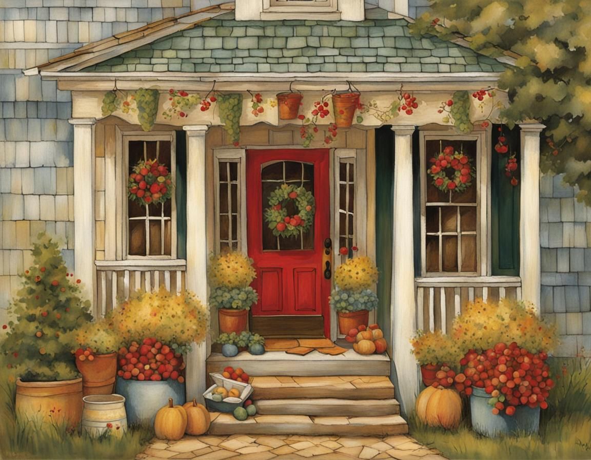 Charming Cozy House Entrance in Folk Art Style