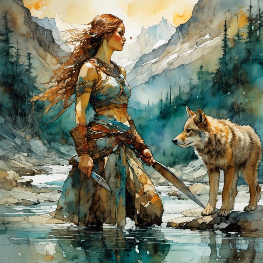 Ice Age Warrior and Wolf Pup in Hyper-Realistic 3D