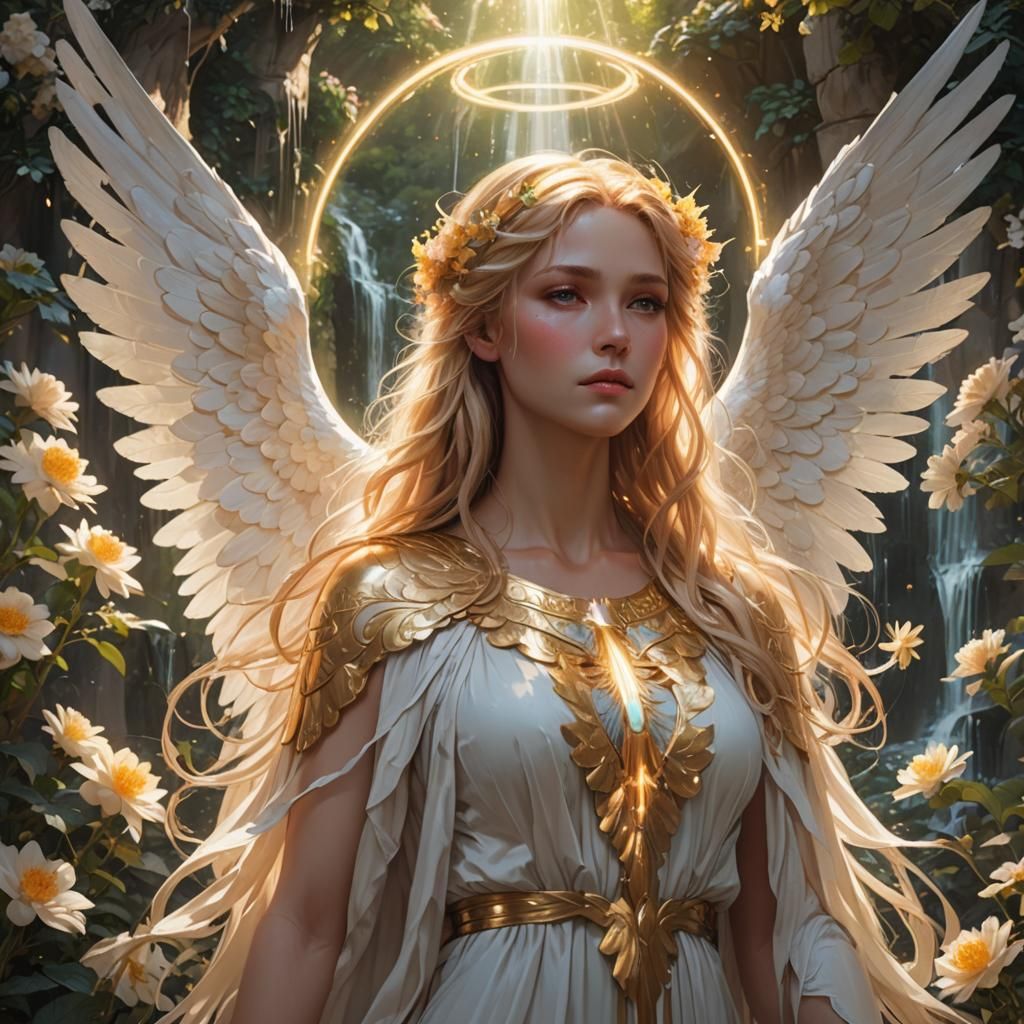 Divine Angelic Being in a Luminous Garden