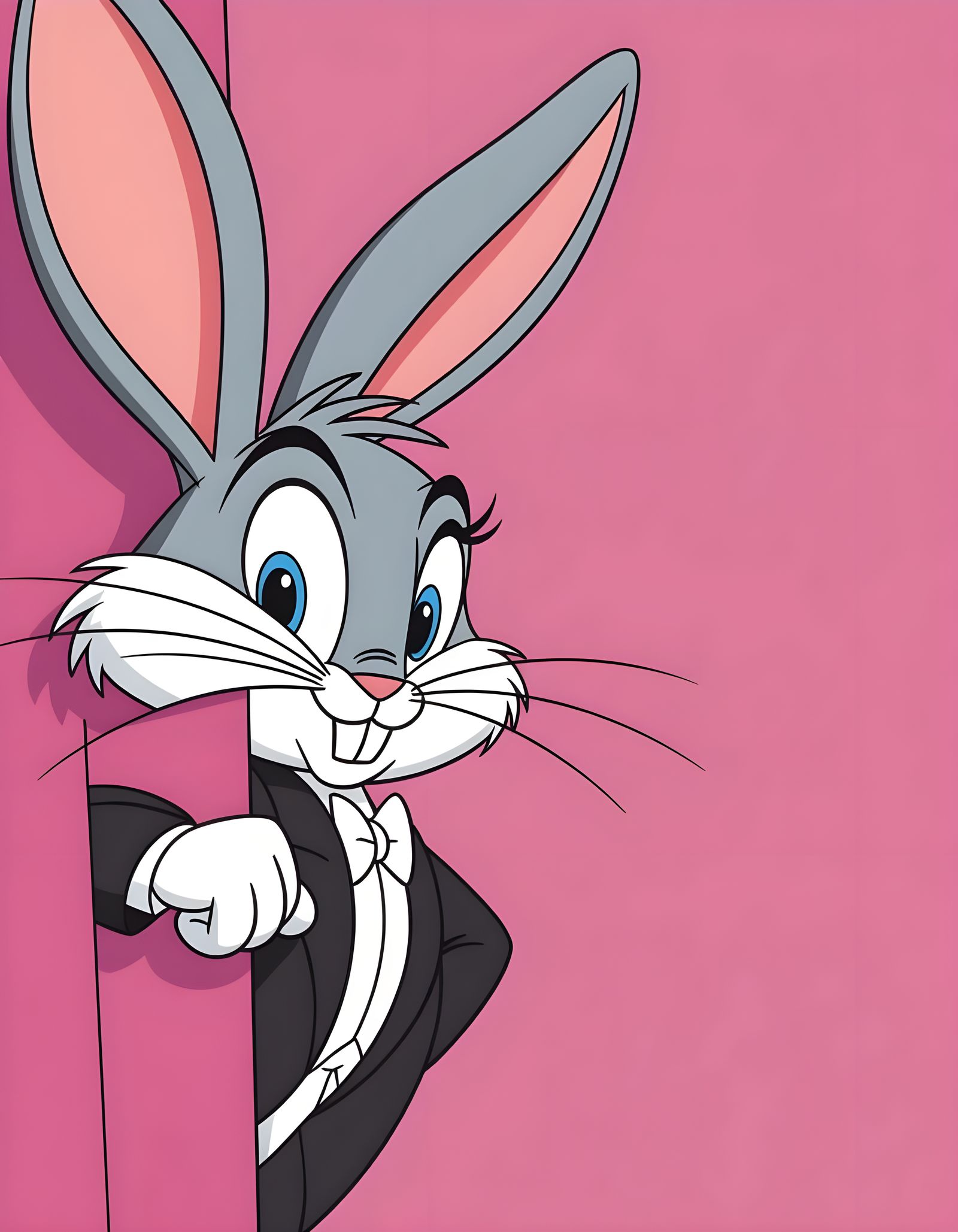 Cartoon Rabbit Peeking in Pink Background