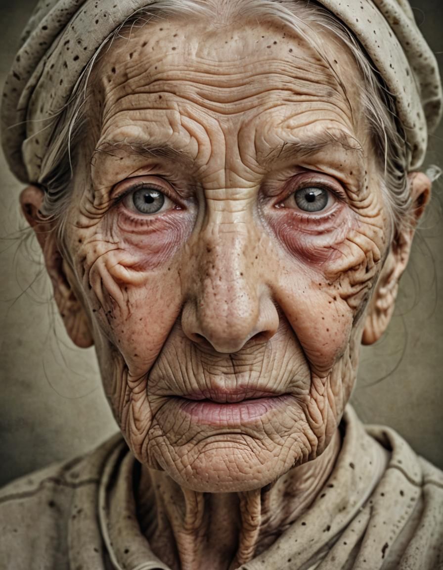 Portrait of a Centenarian with Wrinkled Face