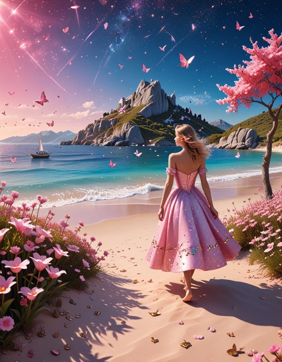 Pink Beach Holiday Under Starry Skies