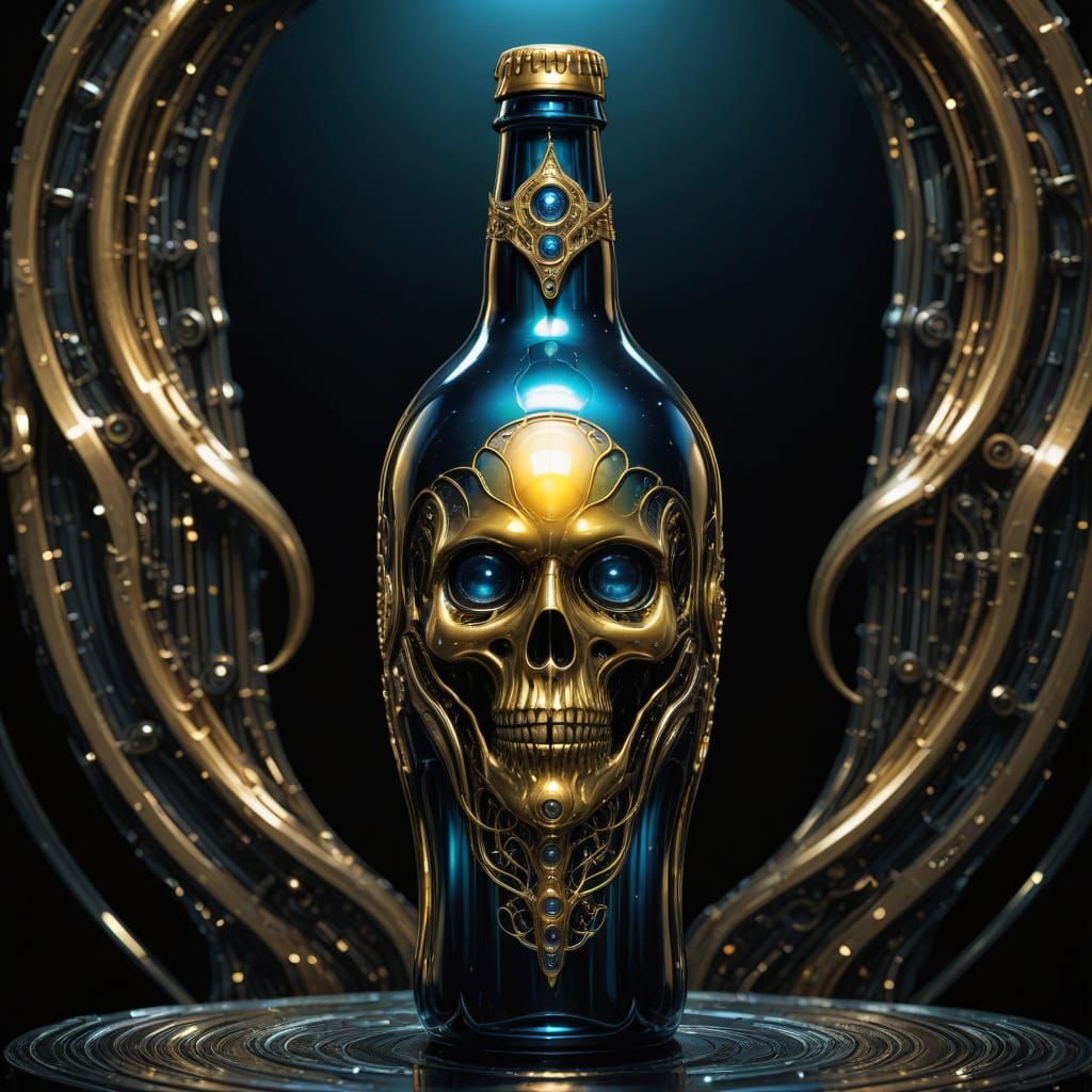 Surreal Futuristic Bottle Portrait in Biomechanical Style