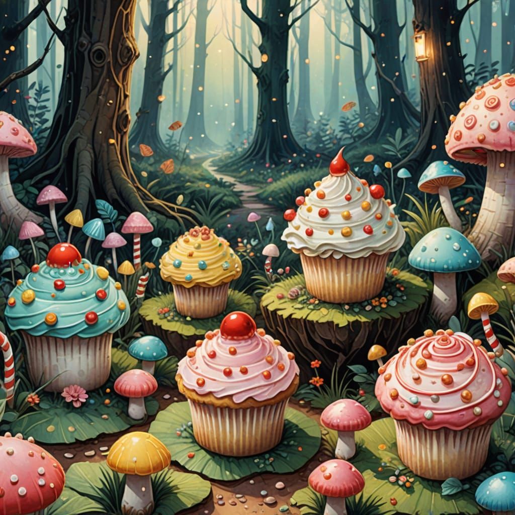 Whimsical Candy Cane Forest with Cupcake Mushrooms in Neo Cl...