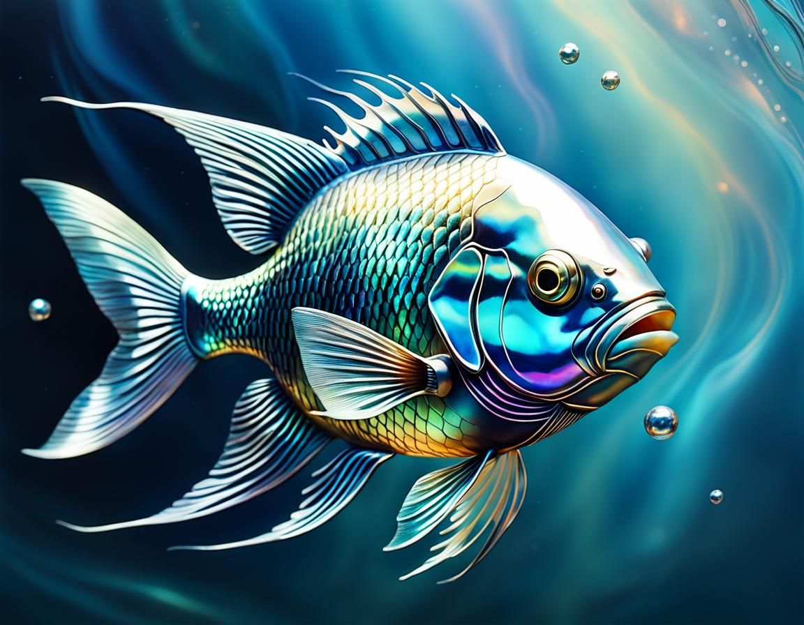 Iridescent Pearl Fish in Luminous Blue Water