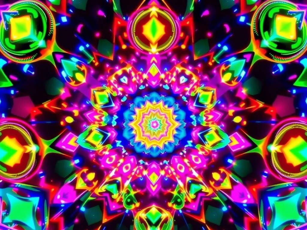 Kaleidoscope of Rainbow Geometric Shapes in Digital Art Styl...