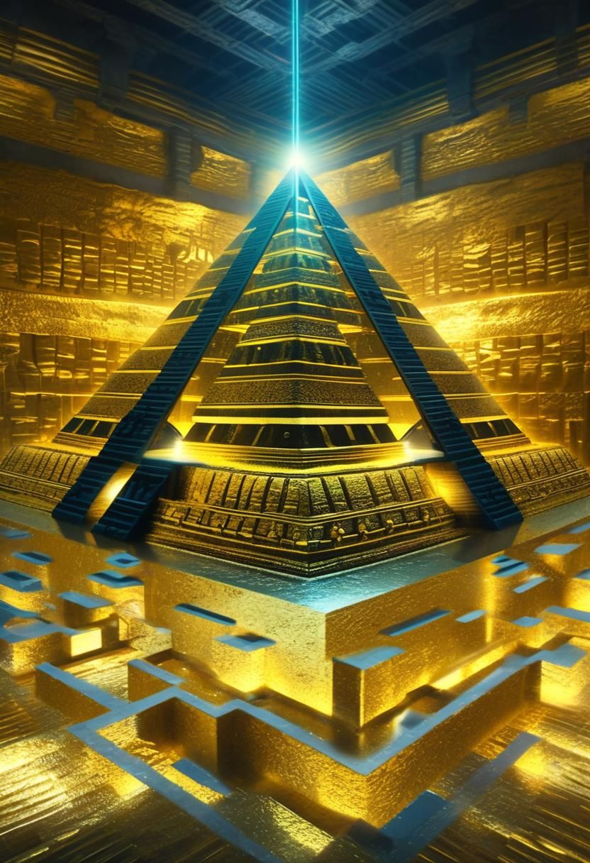 Floating Golden Pyramid with Magical Energy