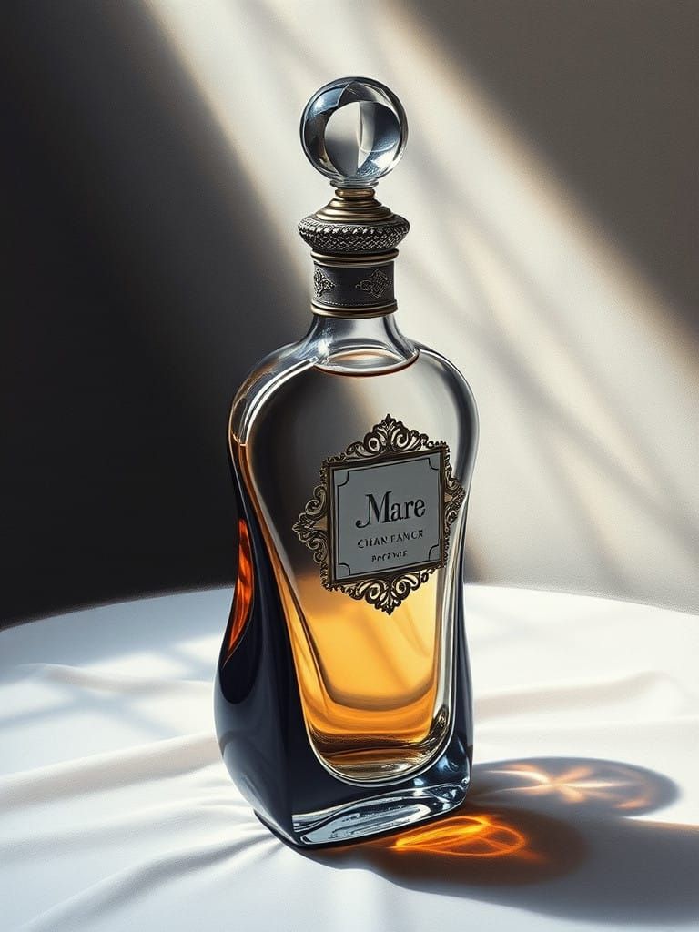 Hyperrealistic Art Deco Perfume Bottle Still Life