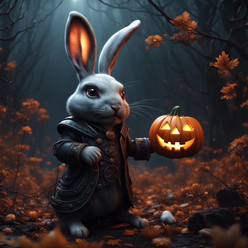 Halloween Rabbit: Detailed Matte Painting in Deep Color