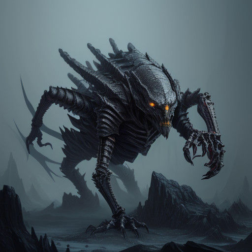 Biomechanical Horror Crawling Frostbound Wall in Dark Fantas...