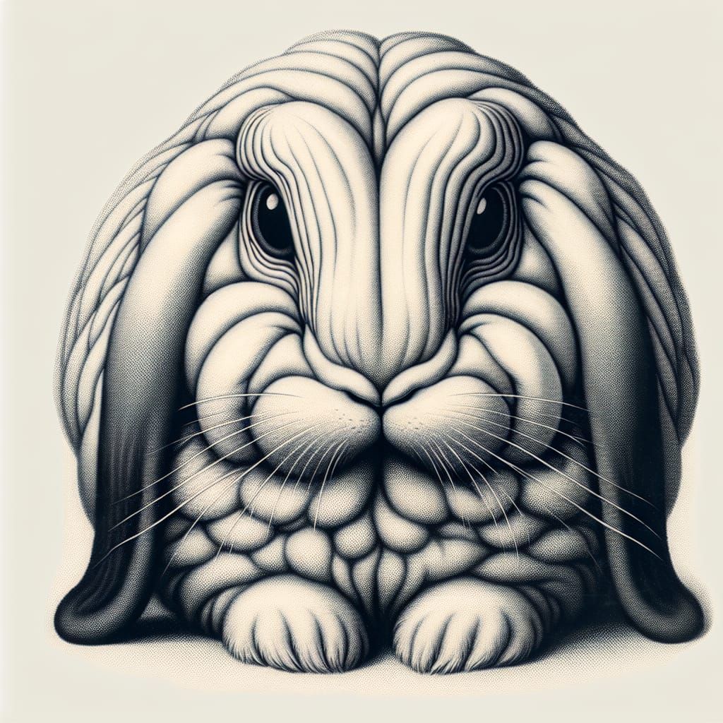 Surreal Holland Lop Rabbit in Monochromatic Art