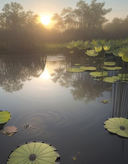 Photorealistic Industrial Edge Swamp with Lotus