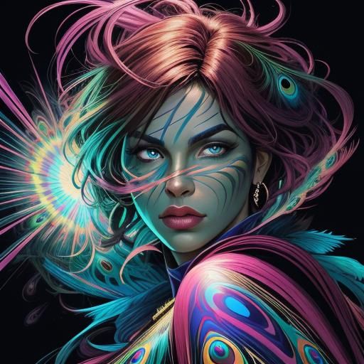 Peacock Woman Portrait in Comic Book Style