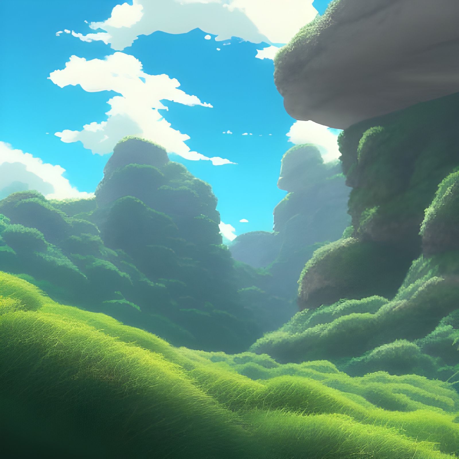 Valley Rock Formation in Studio Ghibli Anime Style