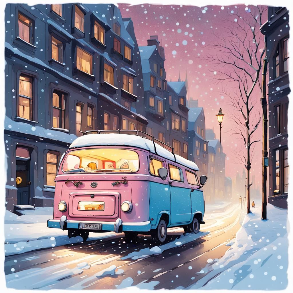 Family Road Trip Through Leipzig at Night