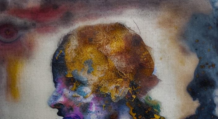 Haunting Portrait of Turmoil in Mixed Media