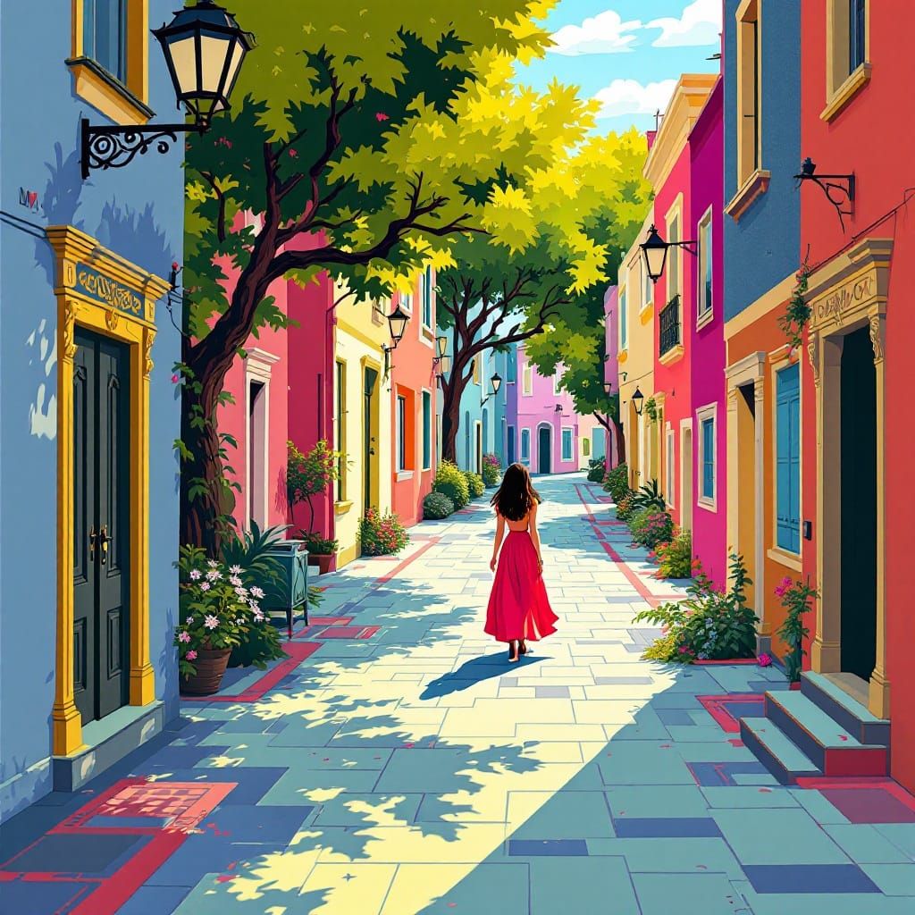 Pop Art Street Scene with Baroque Elements