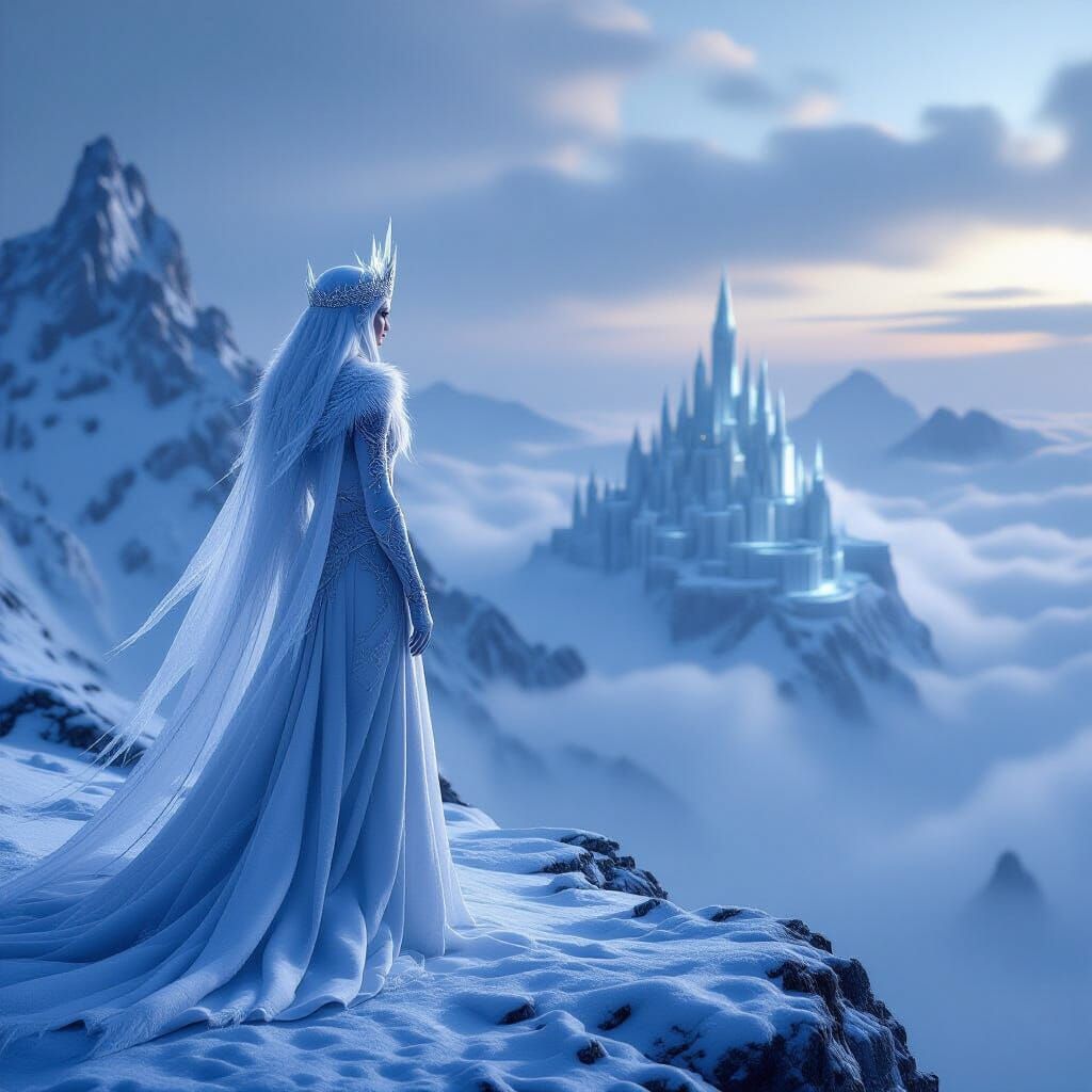 Ice Queen on Frozen Peak Overlooking Kingdom
