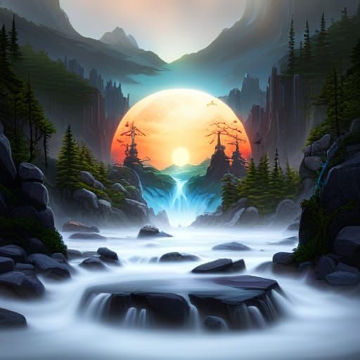 Tribal Arc Logo for Magic Shows, Detailed Matte Painting