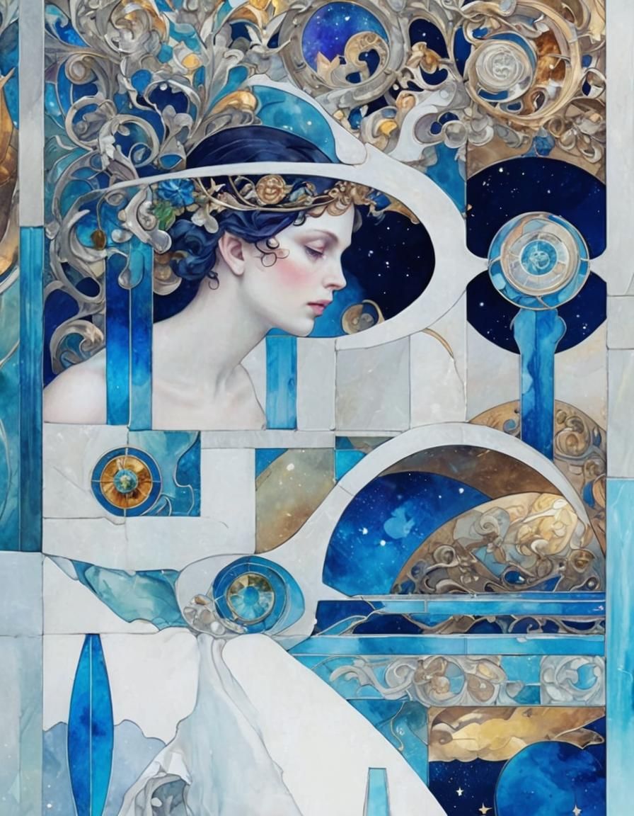 Fantasy Stained Glass Window in Art Nouveau Style